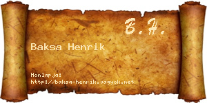 Baksa Henrik névjegykártya